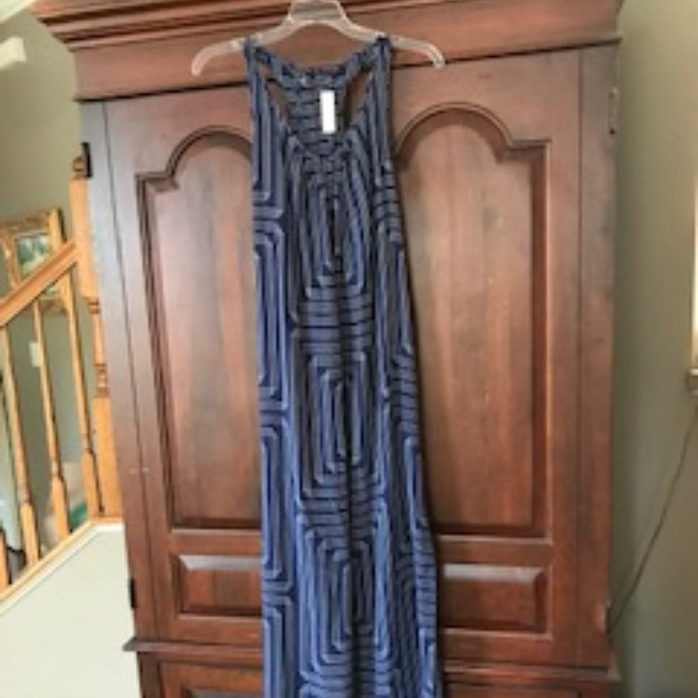 Amanda Uprichard Silk Blue Geometric Maxi Dress